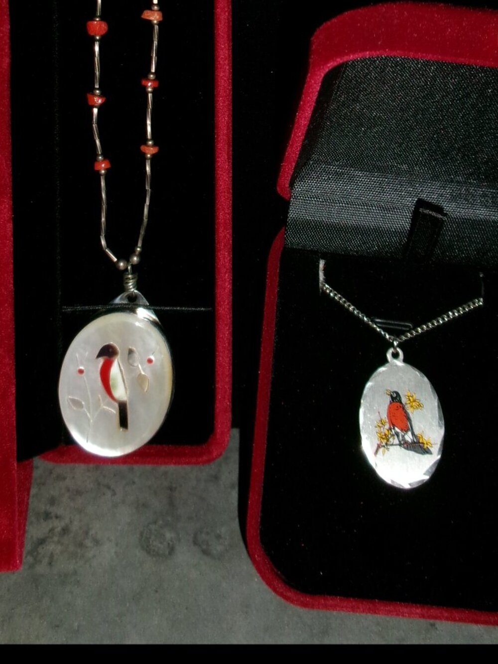 Two Unique Vintage Robin Necklces